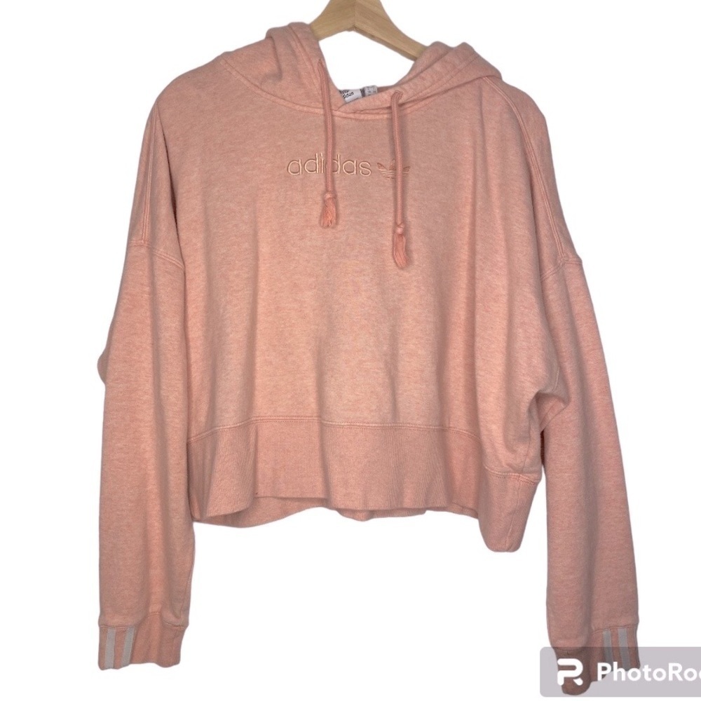 ADIDAS PINK CROPPED HOODIE SIZE XL